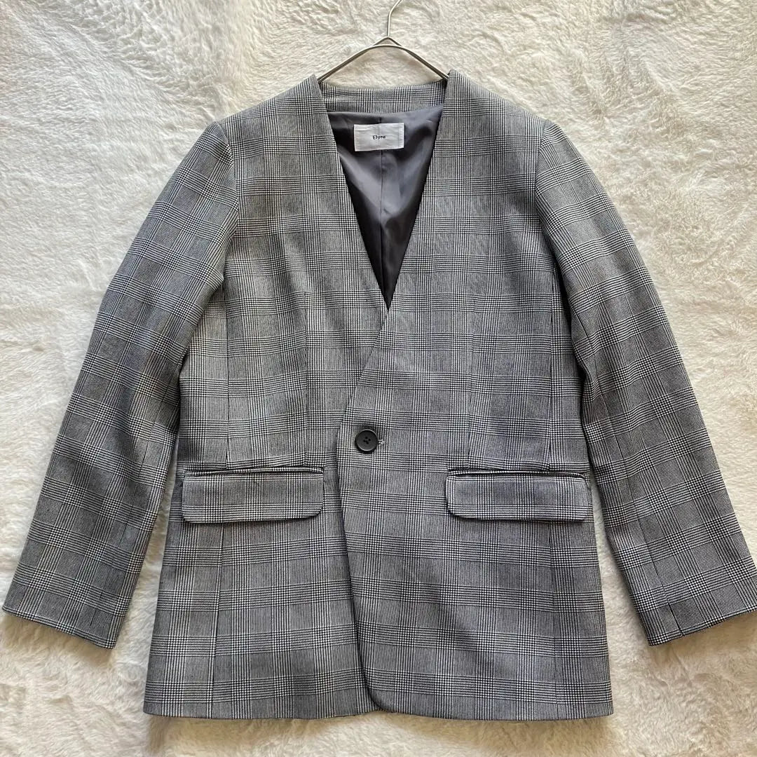 Elura collarless jacket grey check