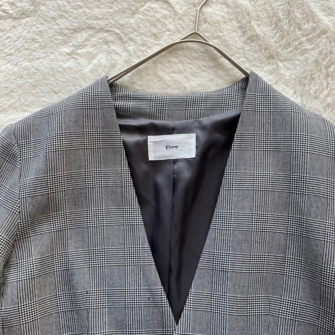 Elura collarless jacket grey check