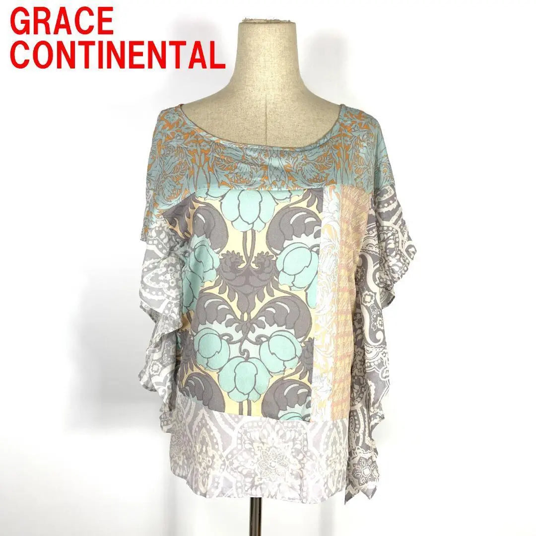 A3425 Grace Continental - Camisa de manga corta con corte y costura en toda su extensión, azul claro y gris, 36