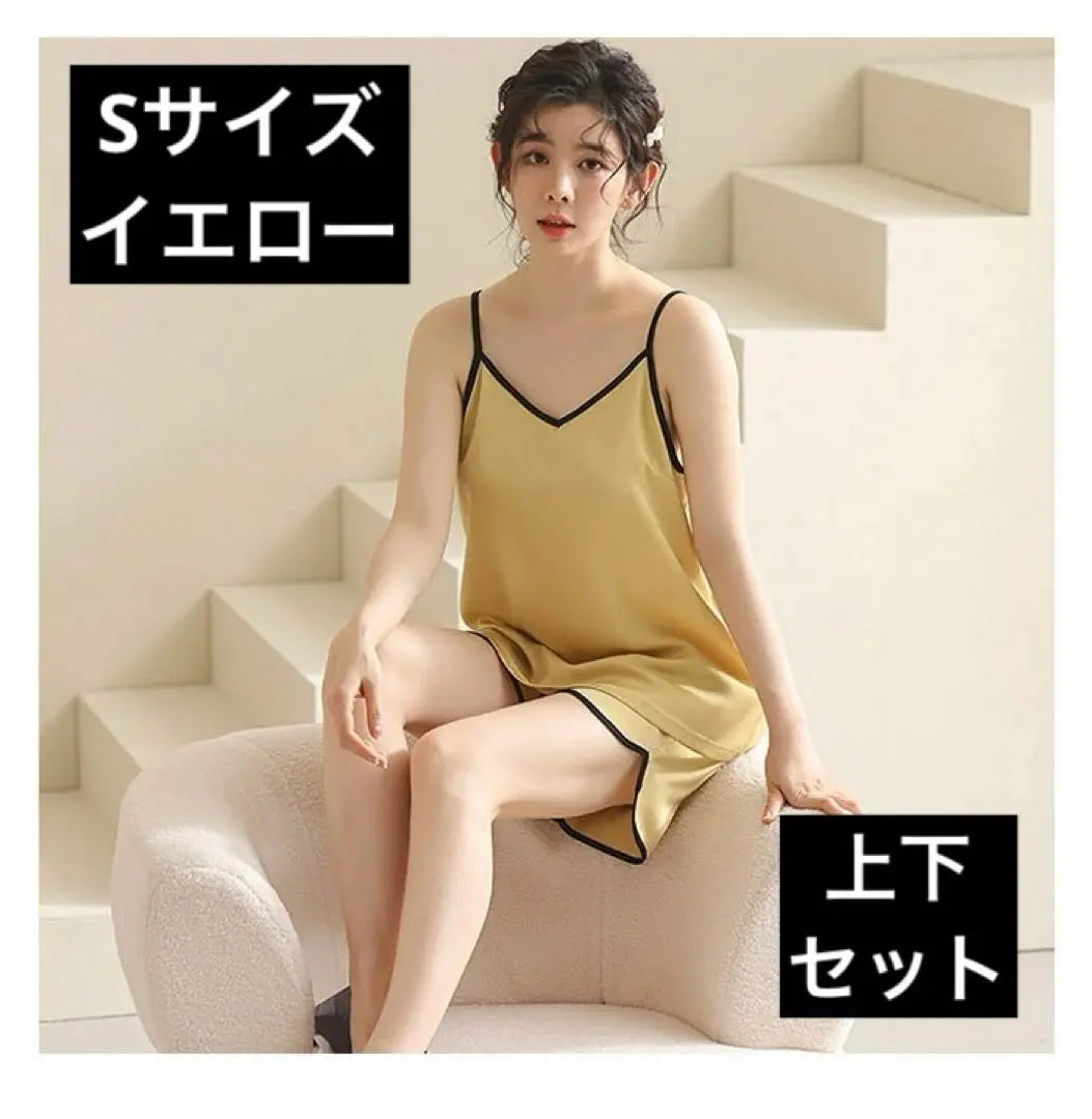 Up and lower 2 -piece set Setup Sleeve Sleep Sleep Sleeping for Women's plain skin S | 上下2点セット 女性用 無地 ゆったり 肌に優しい セットアップ 袖なし S