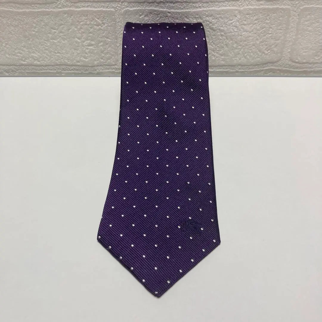 Beautiful condition Burberry London tie Horse logo Purple Dot pattern Silk