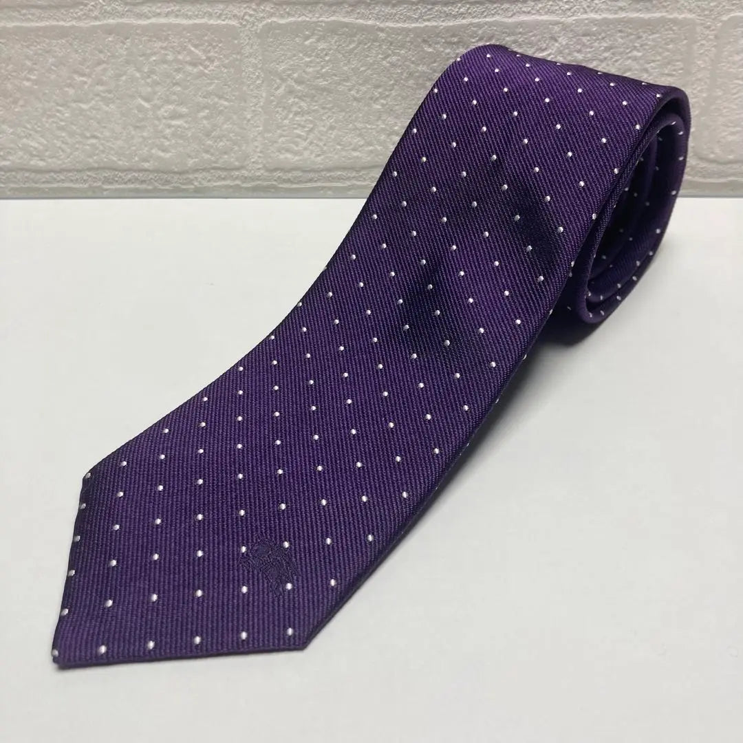 Beautiful condition Burberry London tie Horse logo Purple Dot pattern Silk