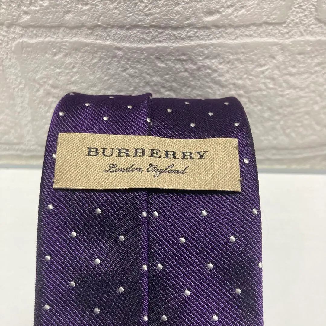 Beautiful condition Burberry London tie Horse logo Purple Dot pattern Silk