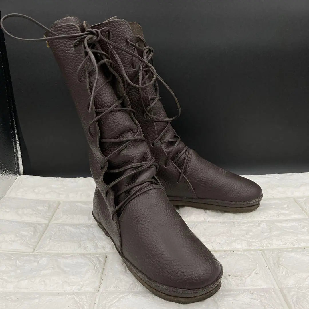 ❤️ Productos hermosos ❤️ KOOS Course WAK Botas con cordones Shibu Cuero Marrón oscuro | ❤️美品❤️KOOS コース WAK レースアップブーツ シボ革 ダークブラウン