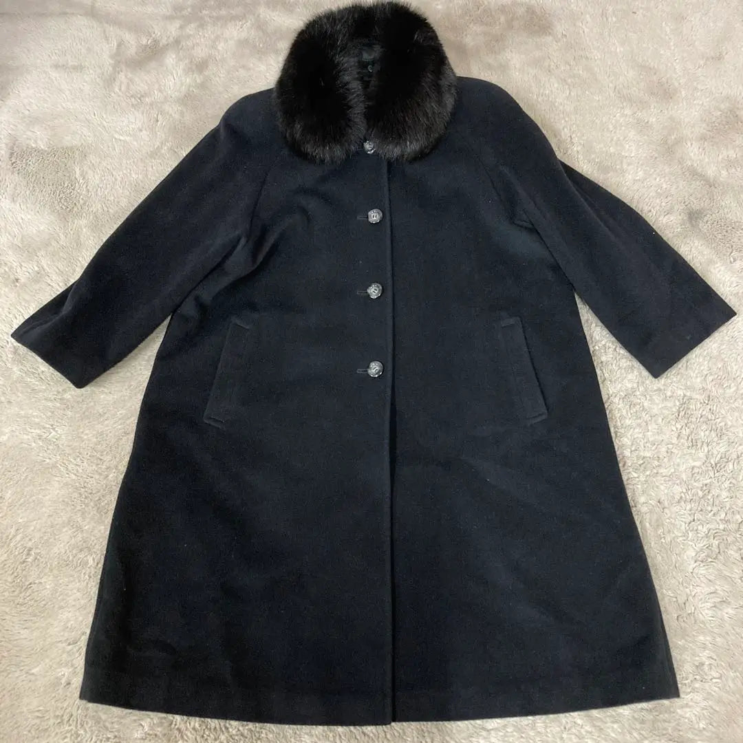 Long wool coat with fur angora blend black