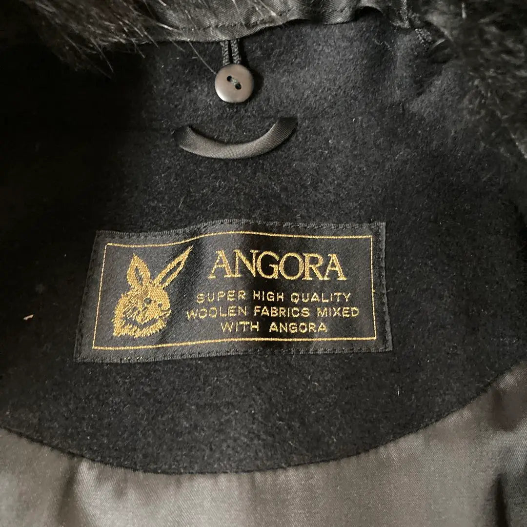 Abrigo largo de lana con pelo mezcla angora negro