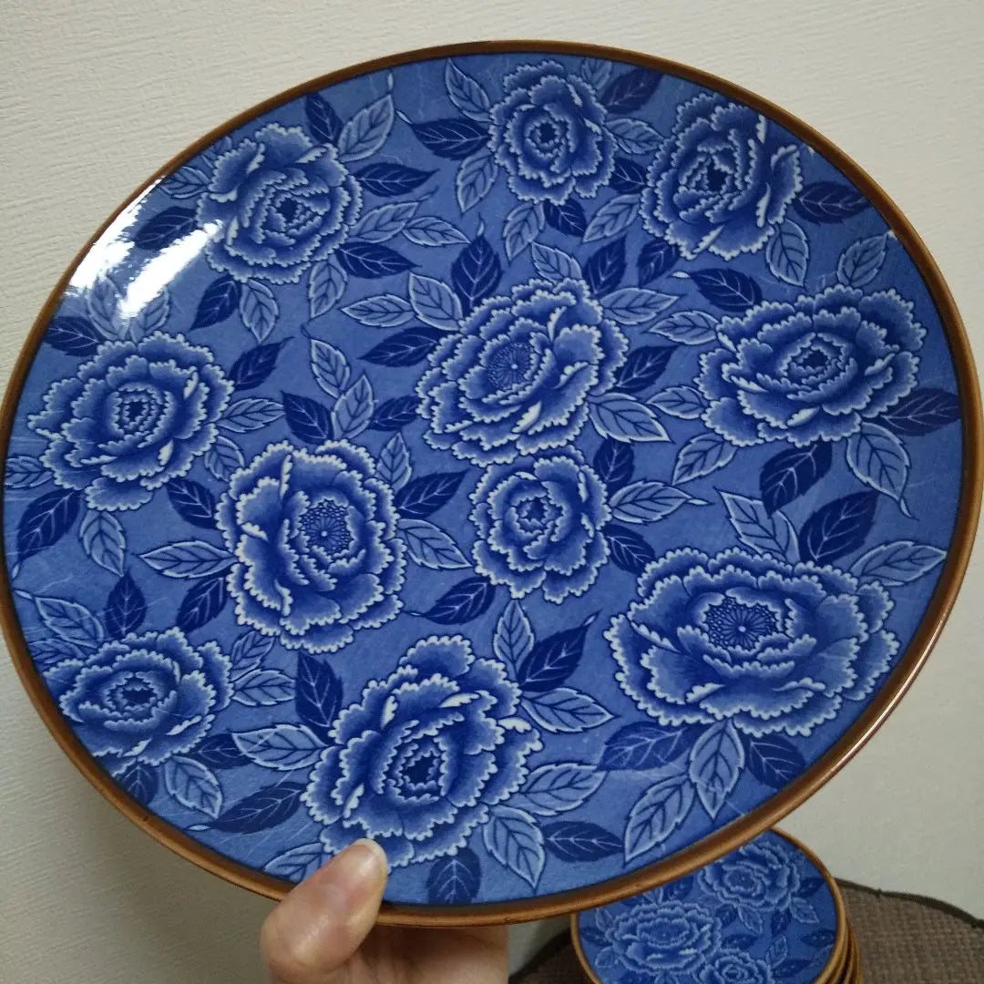 1 large plate and 5 small plates, 6-piece set, floral pattern, hors d'oeuvre plate, assorted blue plate