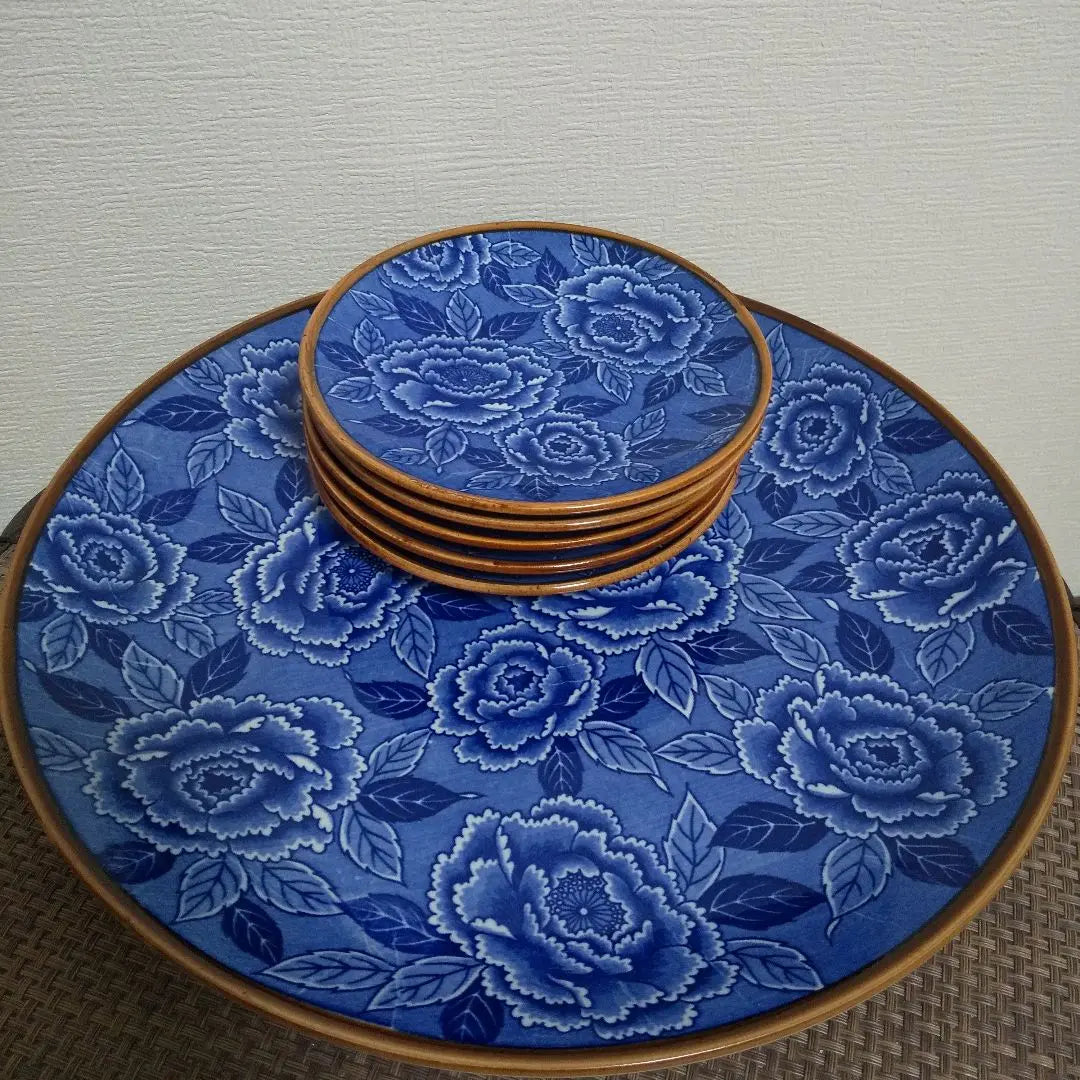 1 large plate and 5 small plates, 6-piece set, floral pattern, hors d'oeuvre plate, assorted blue plate