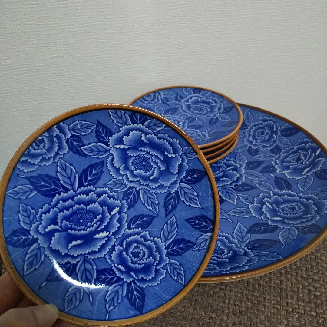 1 large plate and 5 small plates, 6-piece set, floral pattern, hors d'oeuvre plate, assorted blue plate