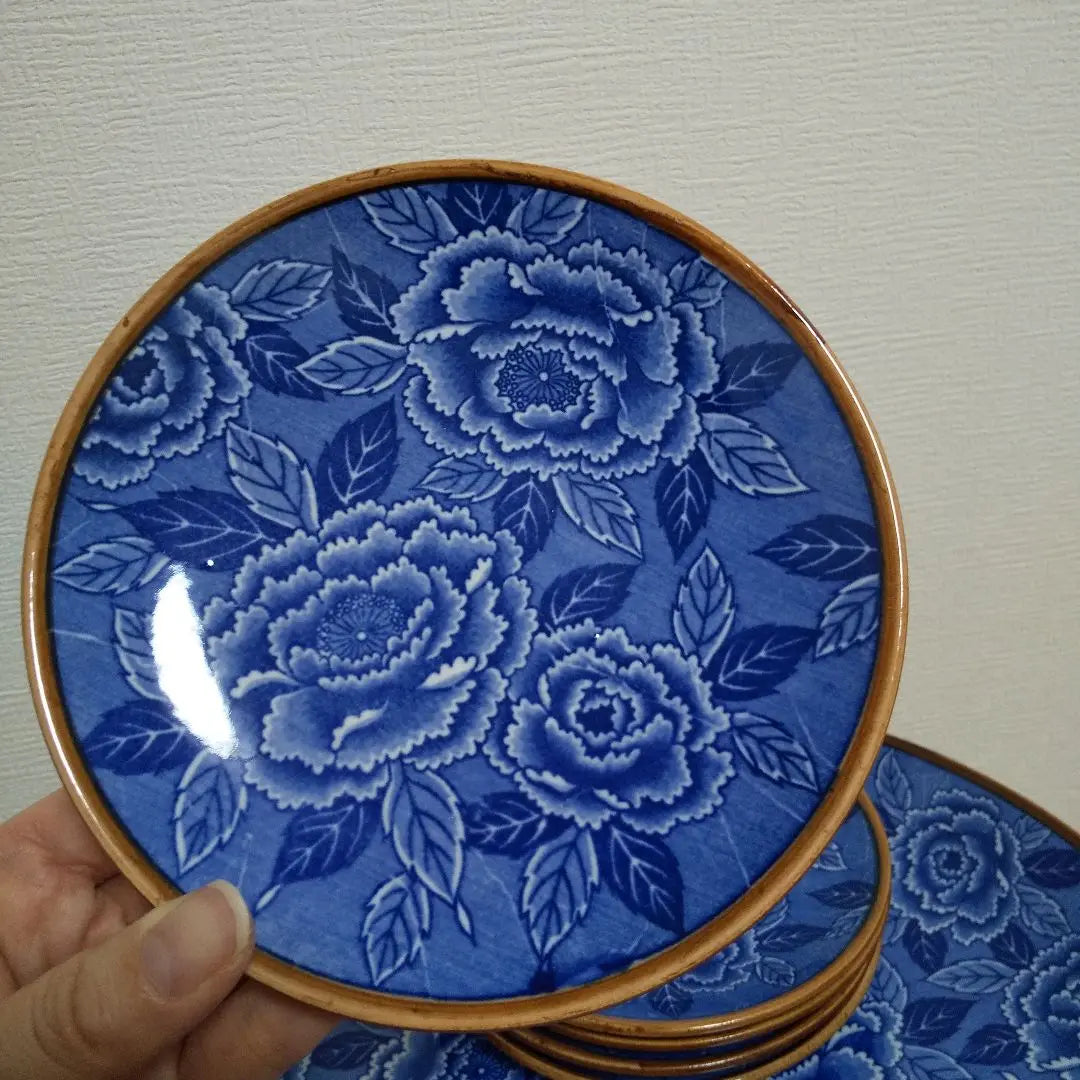 1 large plate and 5 small plates, 6-piece set, floral pattern, hors d'oeuvre plate, assorted blue plate