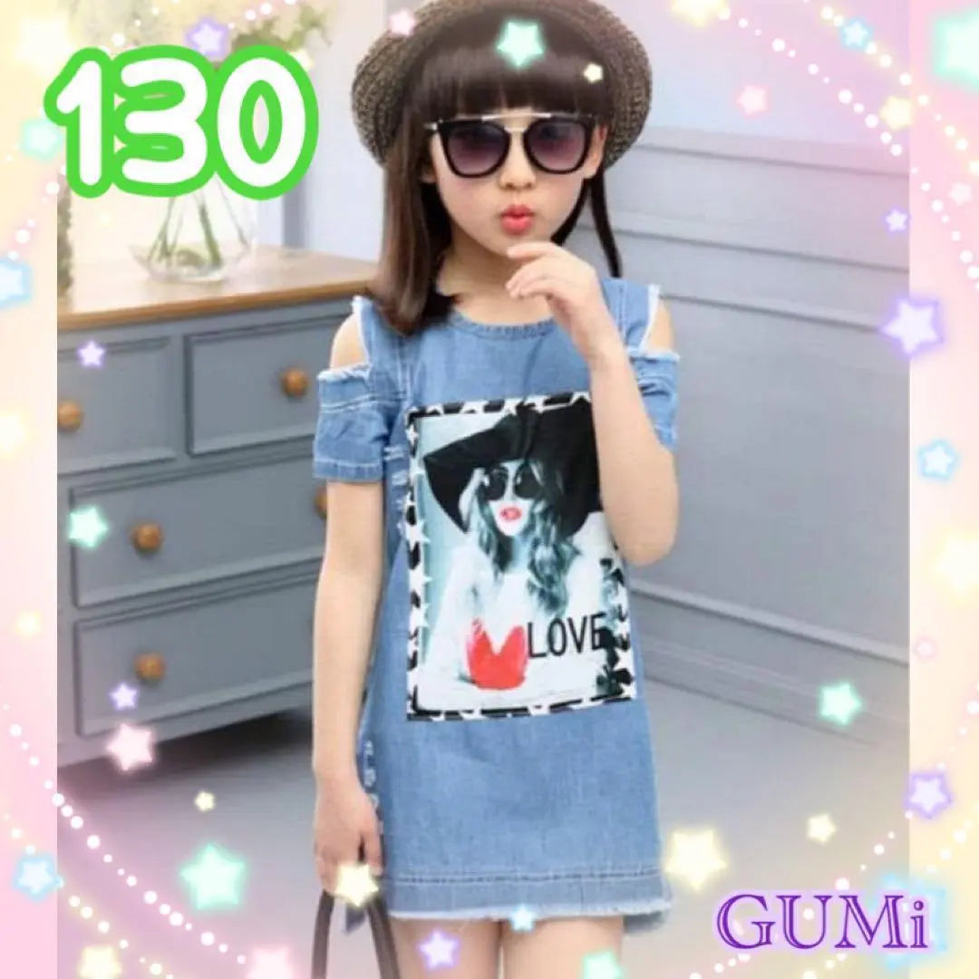 Kids off-shoulder denim dress cute light blue adult look 130