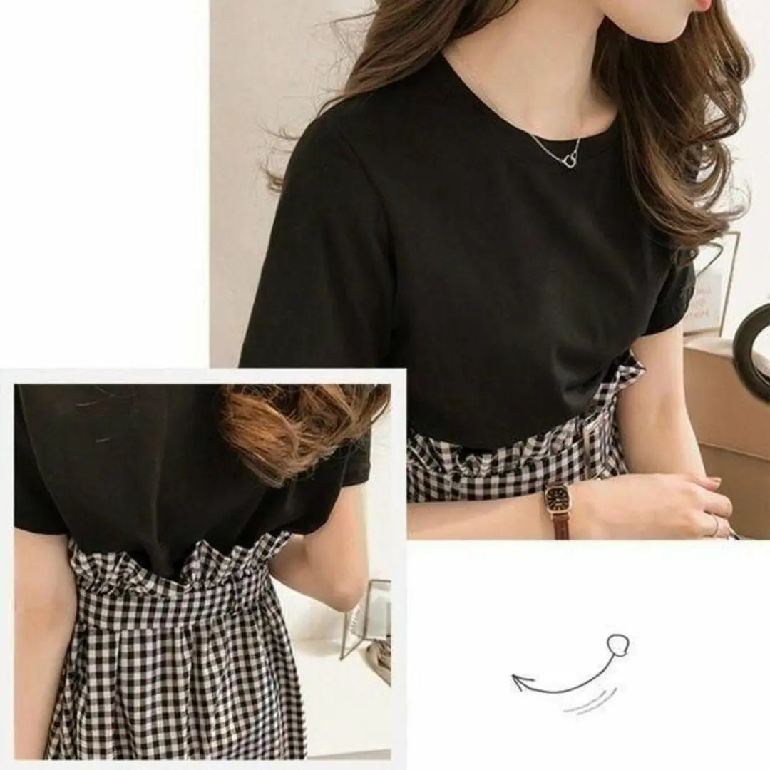 [F] Setup Gingham Check T-shirt Skirt Two-piece Mimore