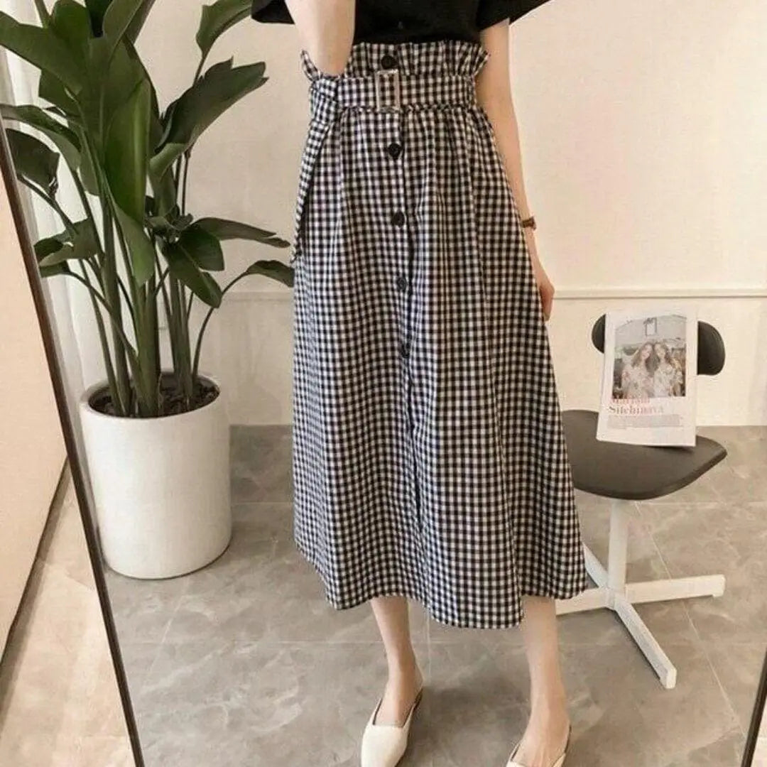 [F] Setup Gingham Check T-shirt Skirt Two-piece Mimore