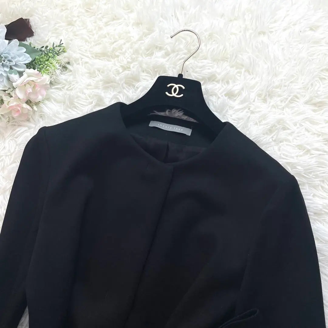 Superb condition ✨Theory Luxe No Collar Jacket Black Ribbon Belt 38 M