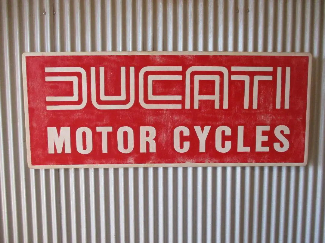 Letrero de madera vintage Examen DUCATI) Ducati Garage Custom ITALY70s | ビンテージ木製看板 DUCATI検） ドゥカティガレージカスタムITALY70s