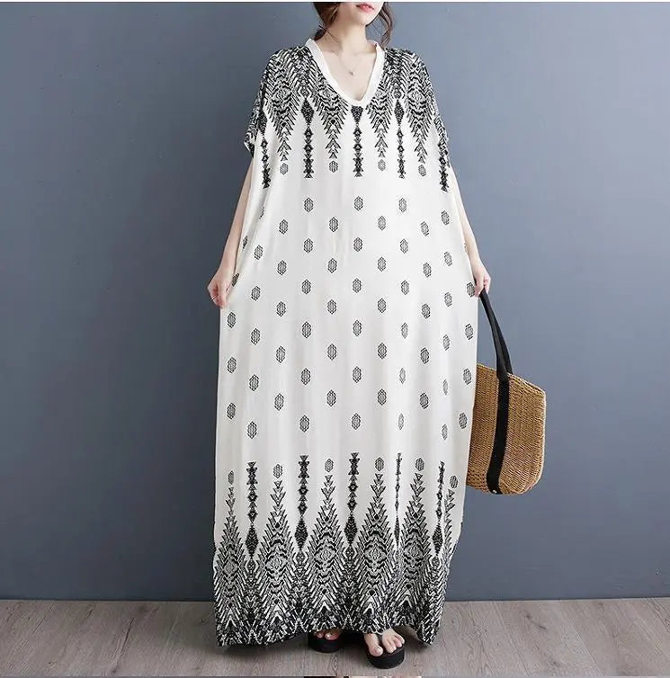 Large Size Women's Long Dress Spring/Summer/Autumn New Short Sleeve