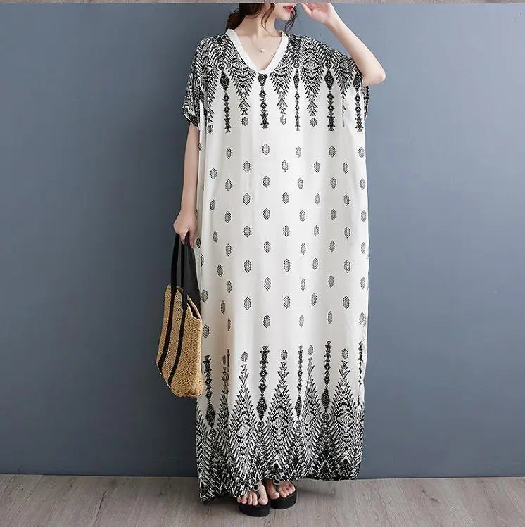 Large Size Women's Long Dress Spring/Summer/Autumn New Short Sleeve