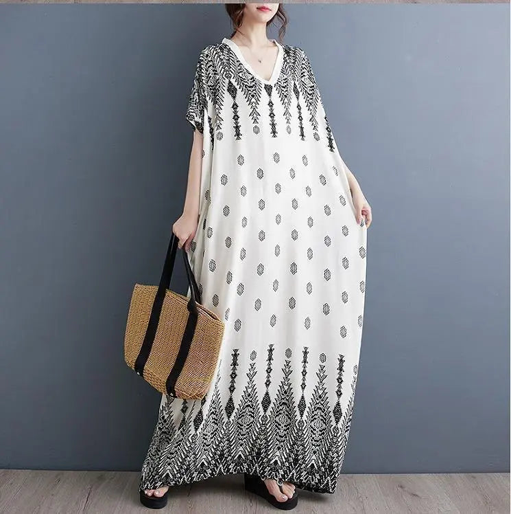 Large Size Women's Long Dress Spring/Summer/Autumn New Short Sleeve