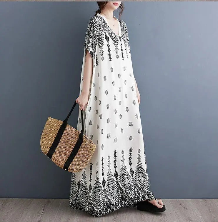 Large Size Women's Long Dress Spring/Summer/Autumn New Short Sleeve