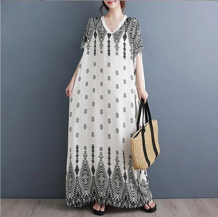 Large Size Women's Long Dress Spring/Summer/Autumn New Short Sleeve