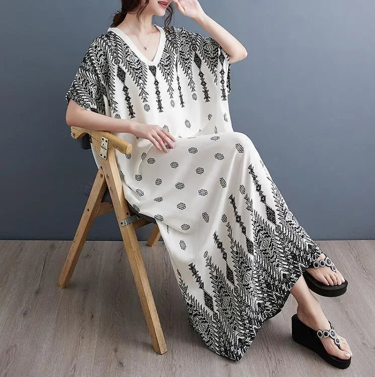 Large Size Women's Long Dress Spring/Summer/Autumn New Short Sleeve