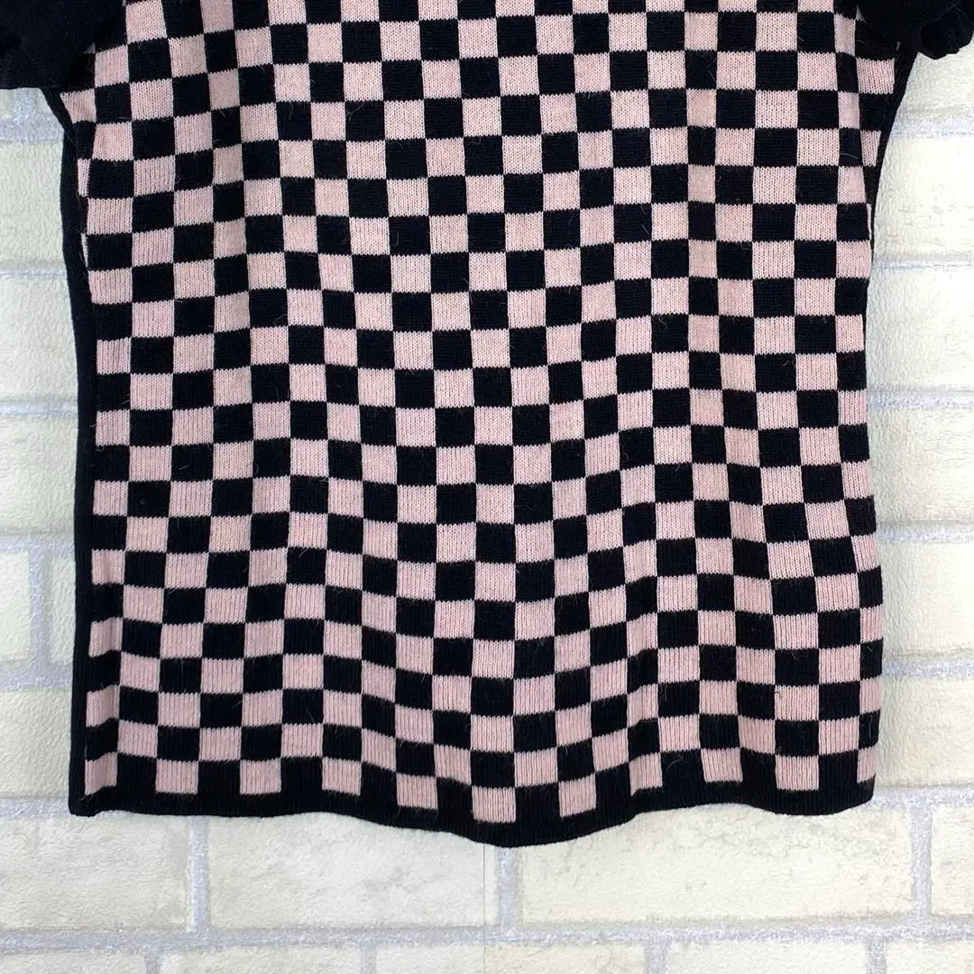 Dear Princess Lattice Pattern Angora Blend Short Sleeve Knit [S] Black x Pink