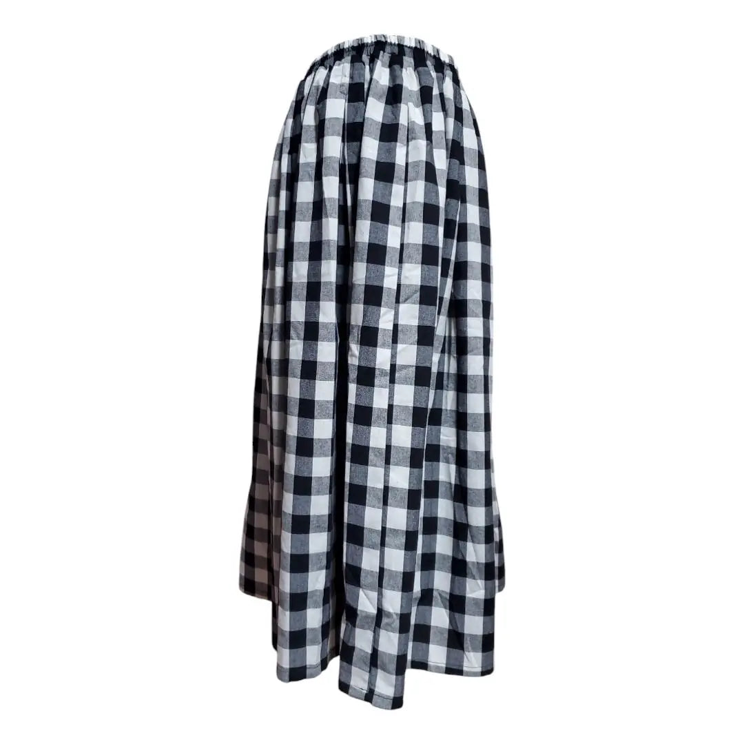 ☆Skirt ☆Gingham check ☆Full elastic waist ☆Tuck ☆Lining ☆