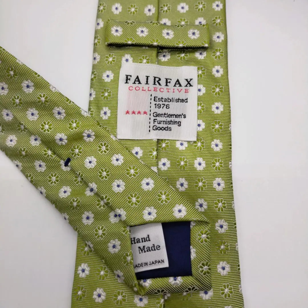 Belleza Fairfax Corbata FAIRFAX Amarillo Verde Komon patrón hecho a mano | 美品 フェアファクス ネクタイ fairfax 黄緑 小紋柄 ハンドメイド