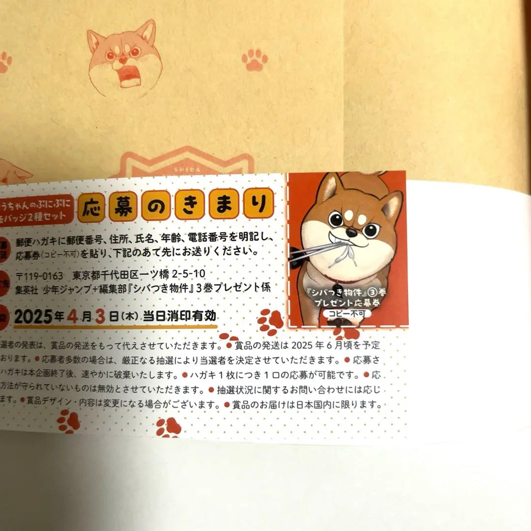 [First edition] Property with Shiba Volume 3 Bonus Book cover Special stickers Stickers Application ticket