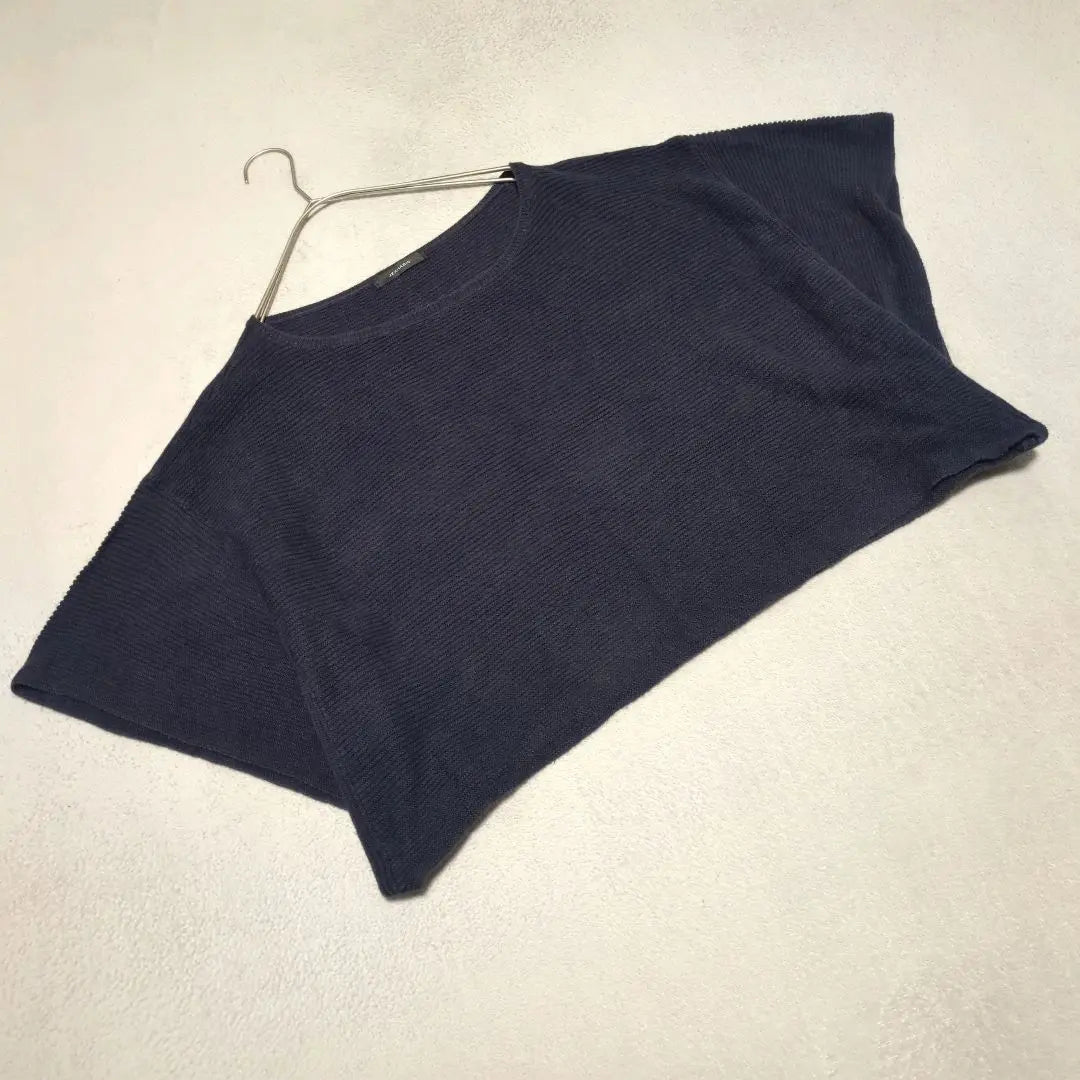 Loose dove ❤ [Ginasis] (F) Knit Short length Linen Cotton Navy