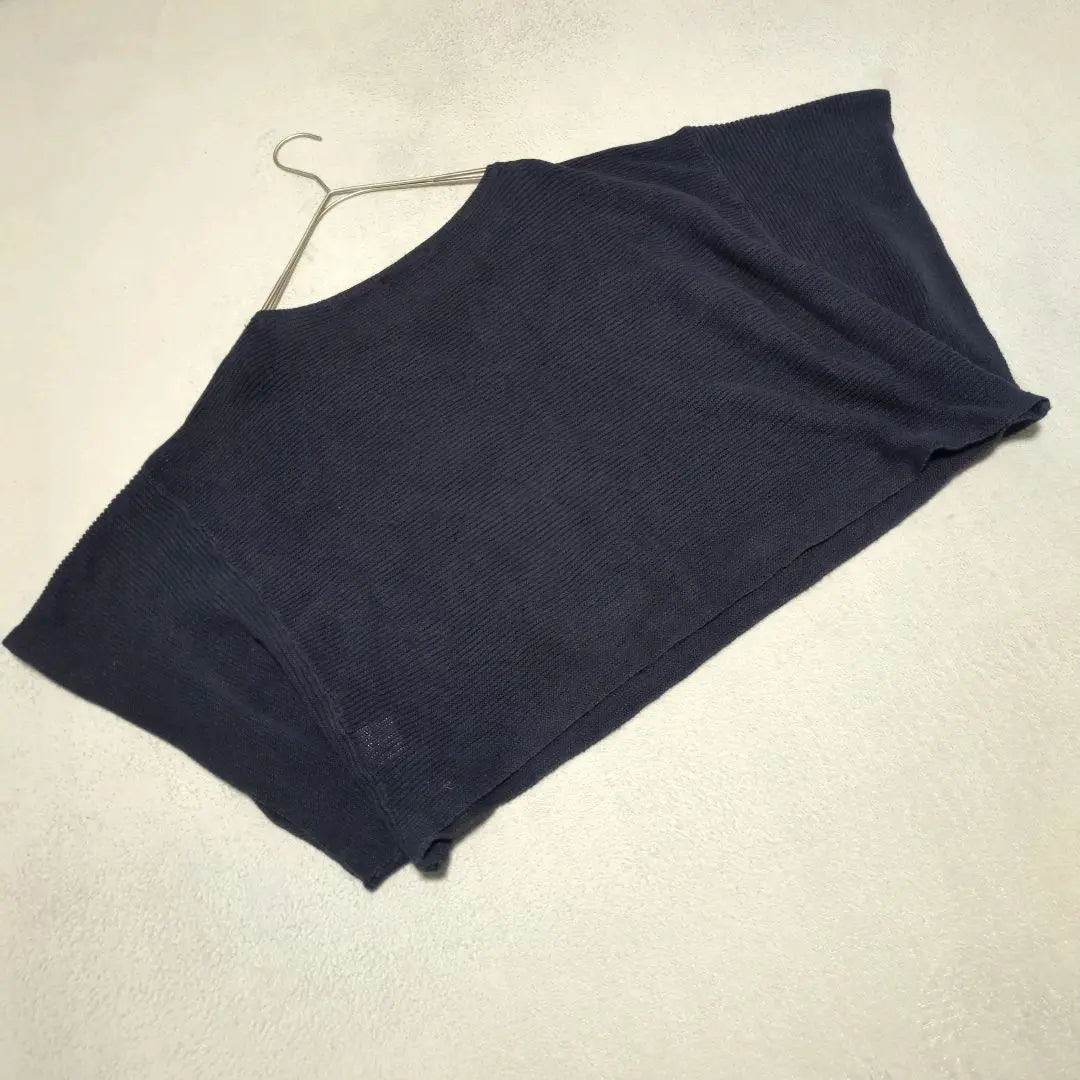 Loose dove ❤ [Ginasis] (F) Knit Short length Linen Cotton Navy