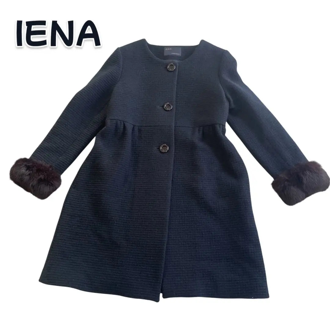 IENA Outerwear Wool Collarless Coat Angola Blend Rabbit Fur