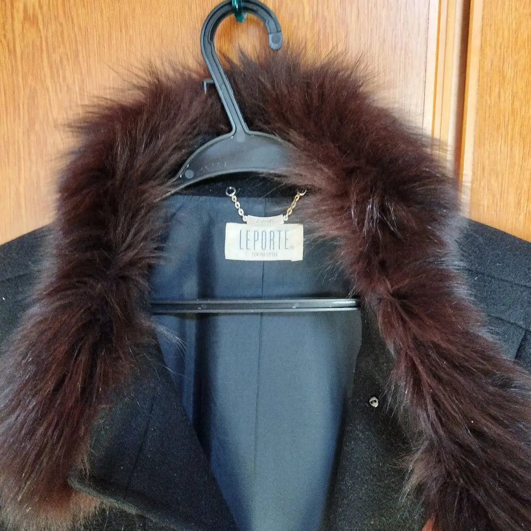 LEPORTE Black Wool Peacoat with Fur