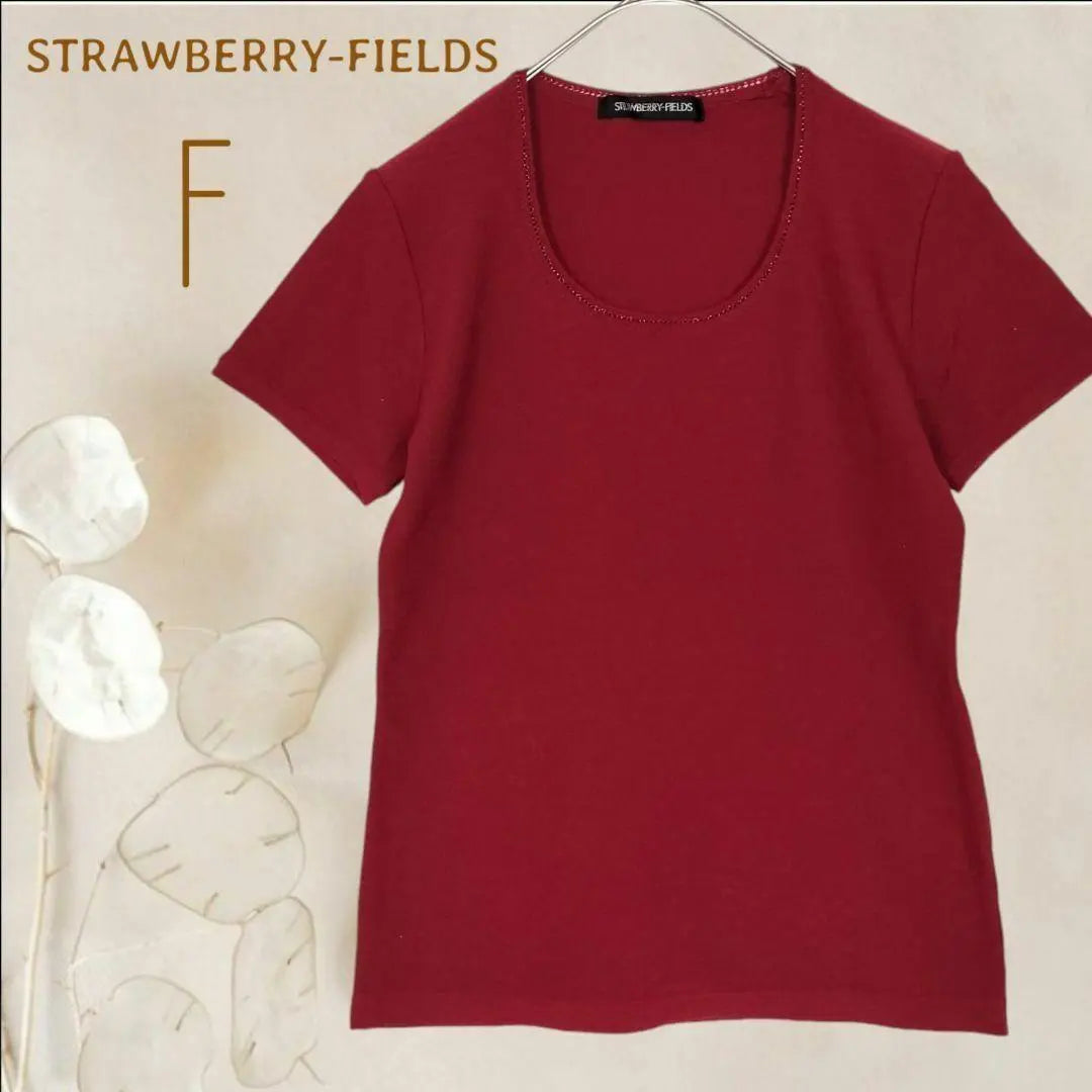 b10132 [Strawberry Fields] Jersey de punto de manga corta F rojo burdeos escote en U