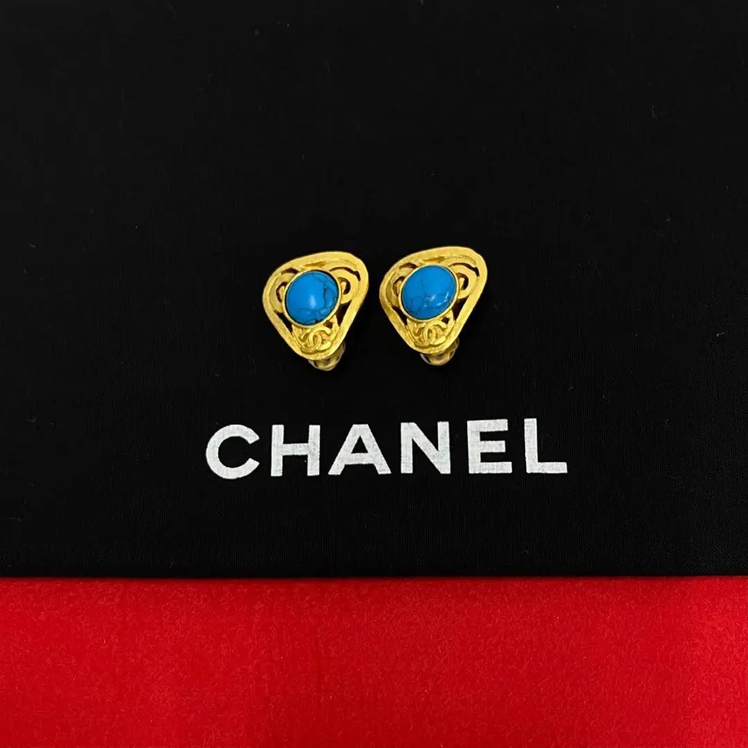 Extremely beautiful condition 95P Chanel Coco Mark Turquoise Earrings Ear Cuff