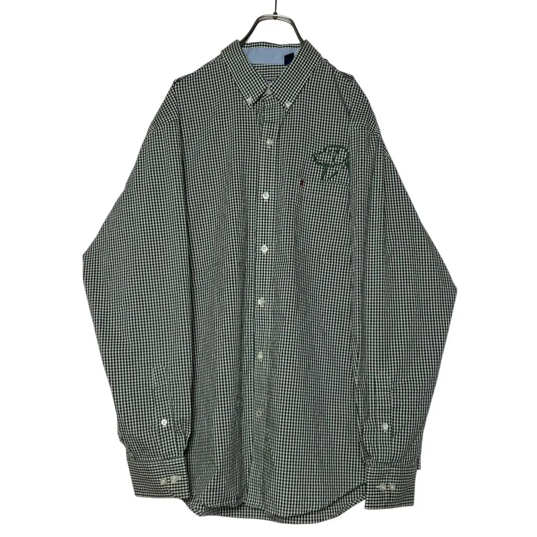 USA vintage clothing IZOD Gingham check shirt Green L Button-down embroidery