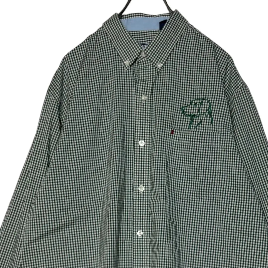 USA vintage clothing IZOD Gingham check shirt Green L Button-down embroidery