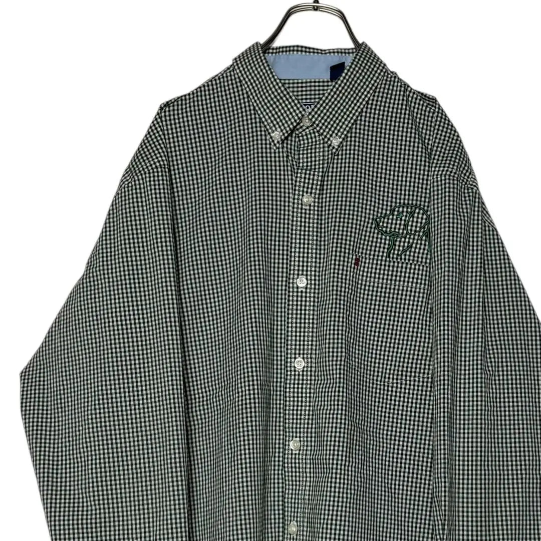 USA vintage clothing IZOD Gingham check shirt Green L Button-down embroidery