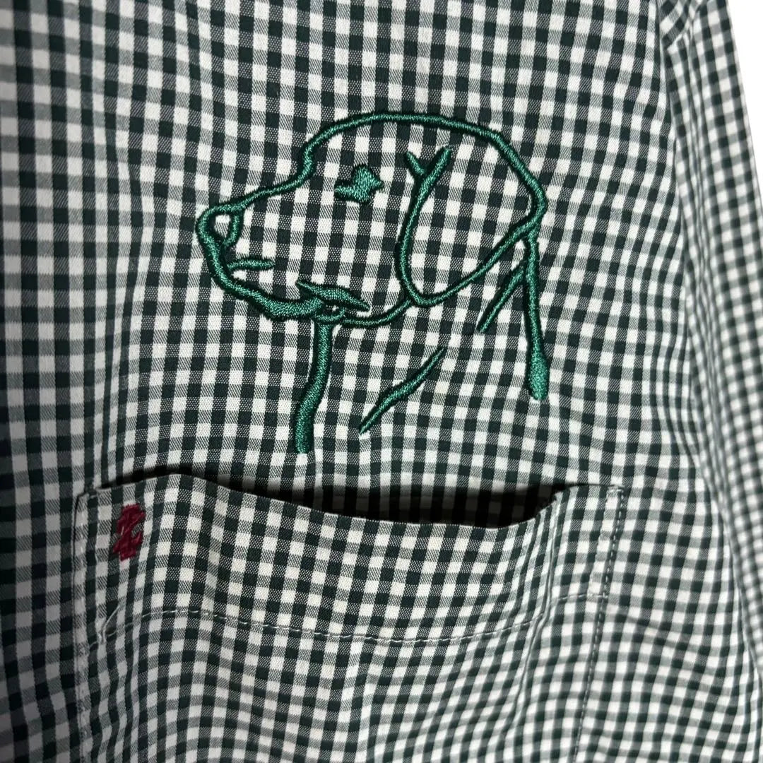 USA vintage clothing IZOD Gingham check shirt Green L Button-down embroidery