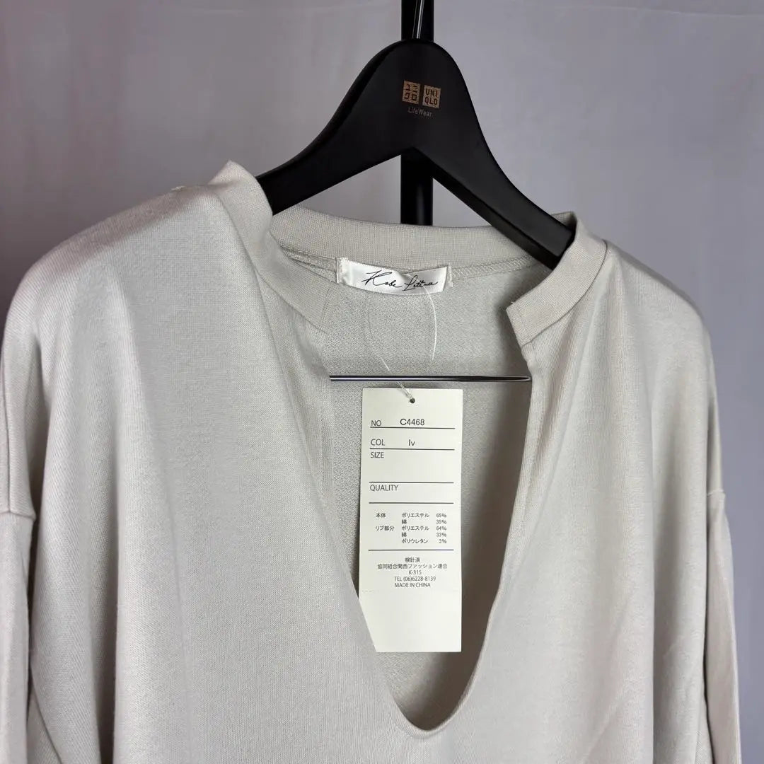 [New] [Kobe Lettuce] Cut and sew key neck pullover for women, with tag