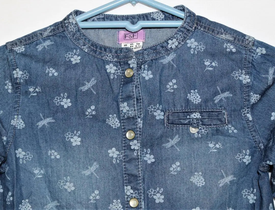 New ★ Very cute cut and sew ★ Denim cotton long sleeve shirt ♪♪♪