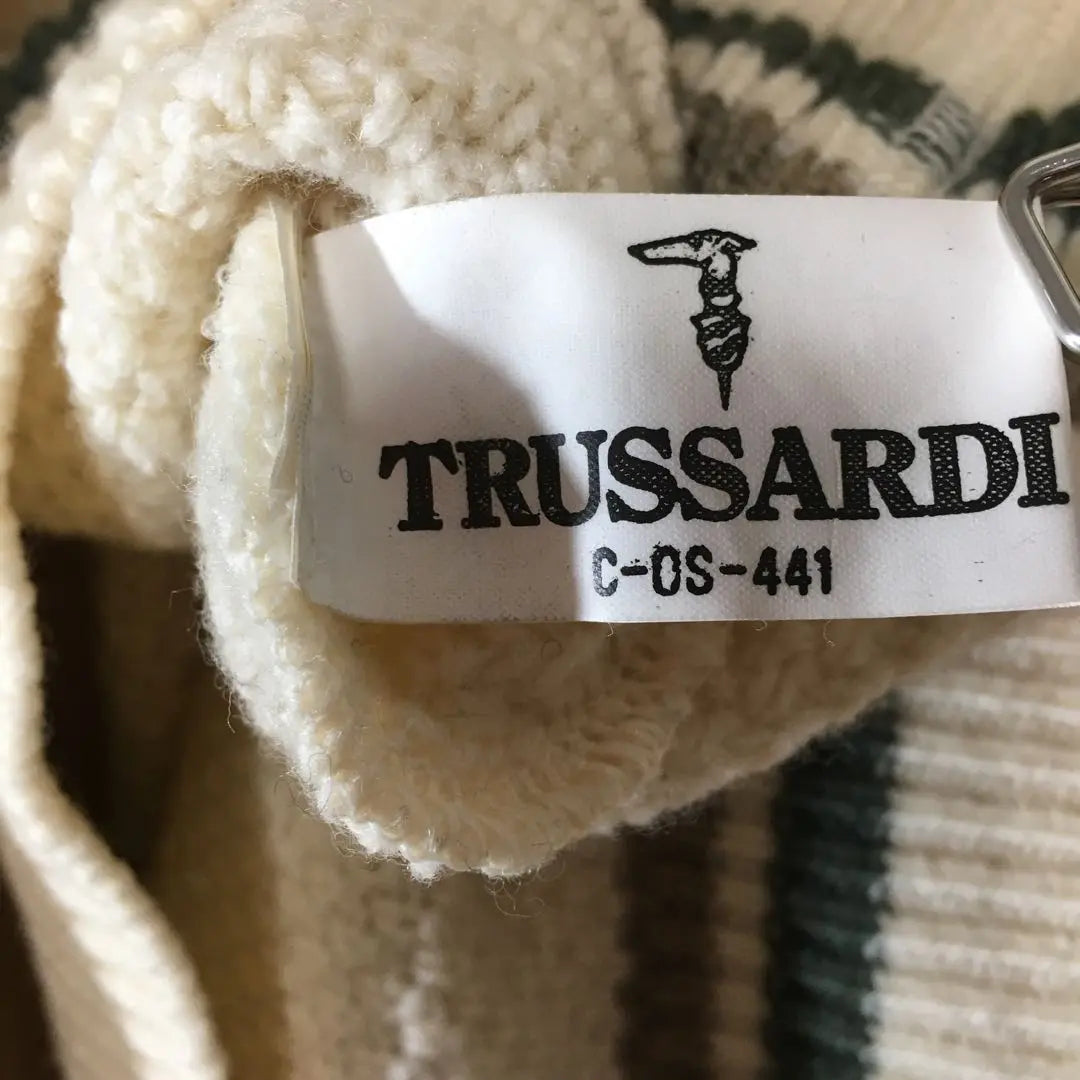 [Used clothing for unique style] Trusaldi Luxurious embroidered knit Ivory sweater Men's L | 【個性派古着】トラサルディ　豪華刺繍入りニット　アイボリーセーター　メンズＬ