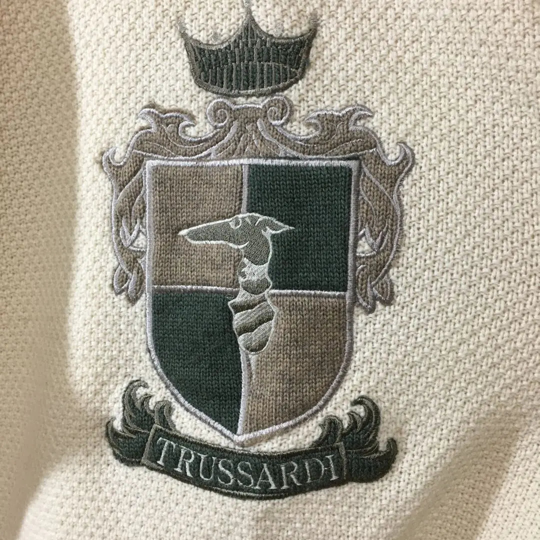 [Used clothing for unique style] Trusaldi Luxurious embroidered knit Ivory sweater Men's L | 【個性派古着】トラサルディ　豪華刺繍入りニット　アイボリーセーター　メンズＬ