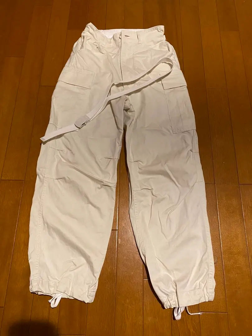 Spring/Summer Belt Cargo Pants Parachute Pants Cotton White