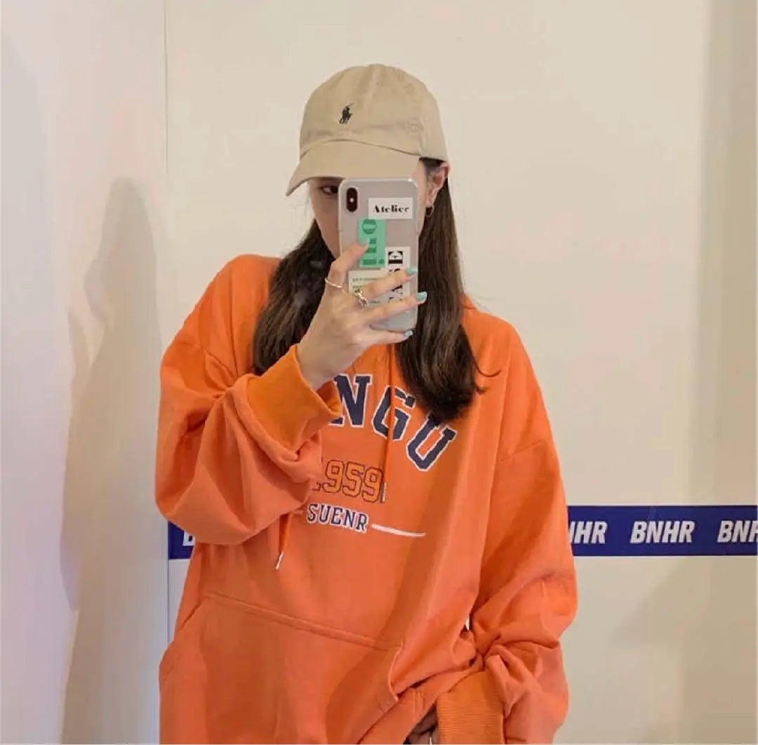 [New and unused] Oversized logo pullover for women, orange