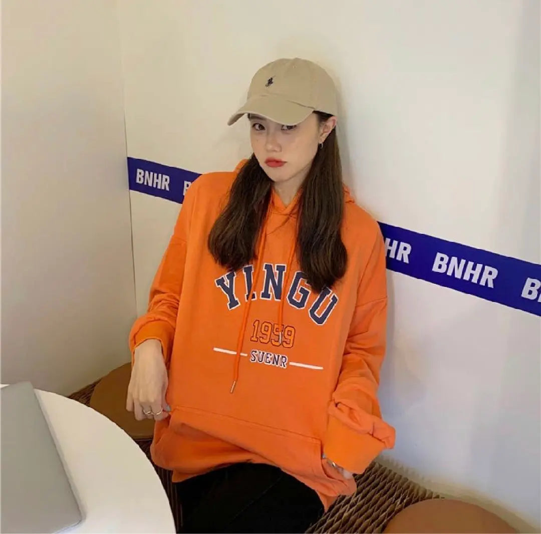 [New and unused] Oversized logo pullover for women, orange