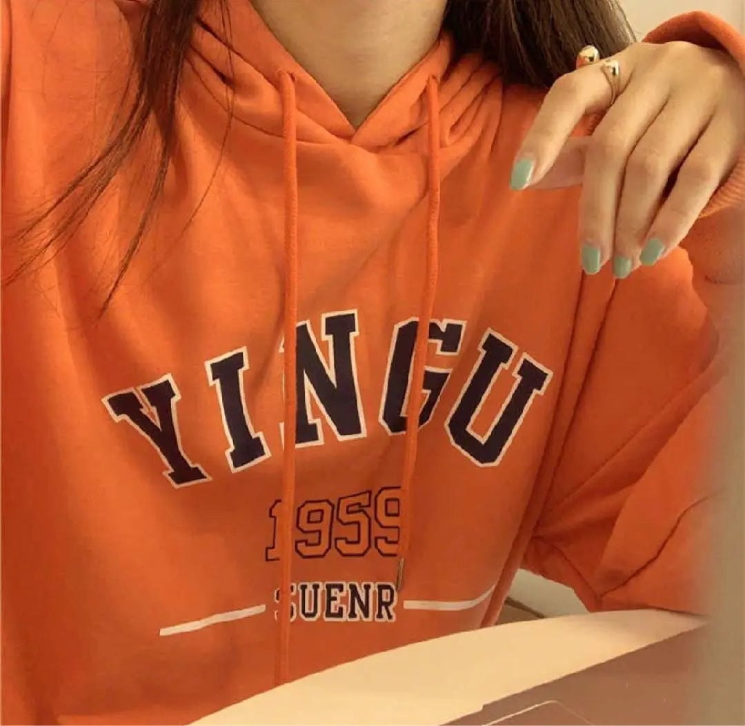 [New and unused] Oversized logo pullover for women, orange