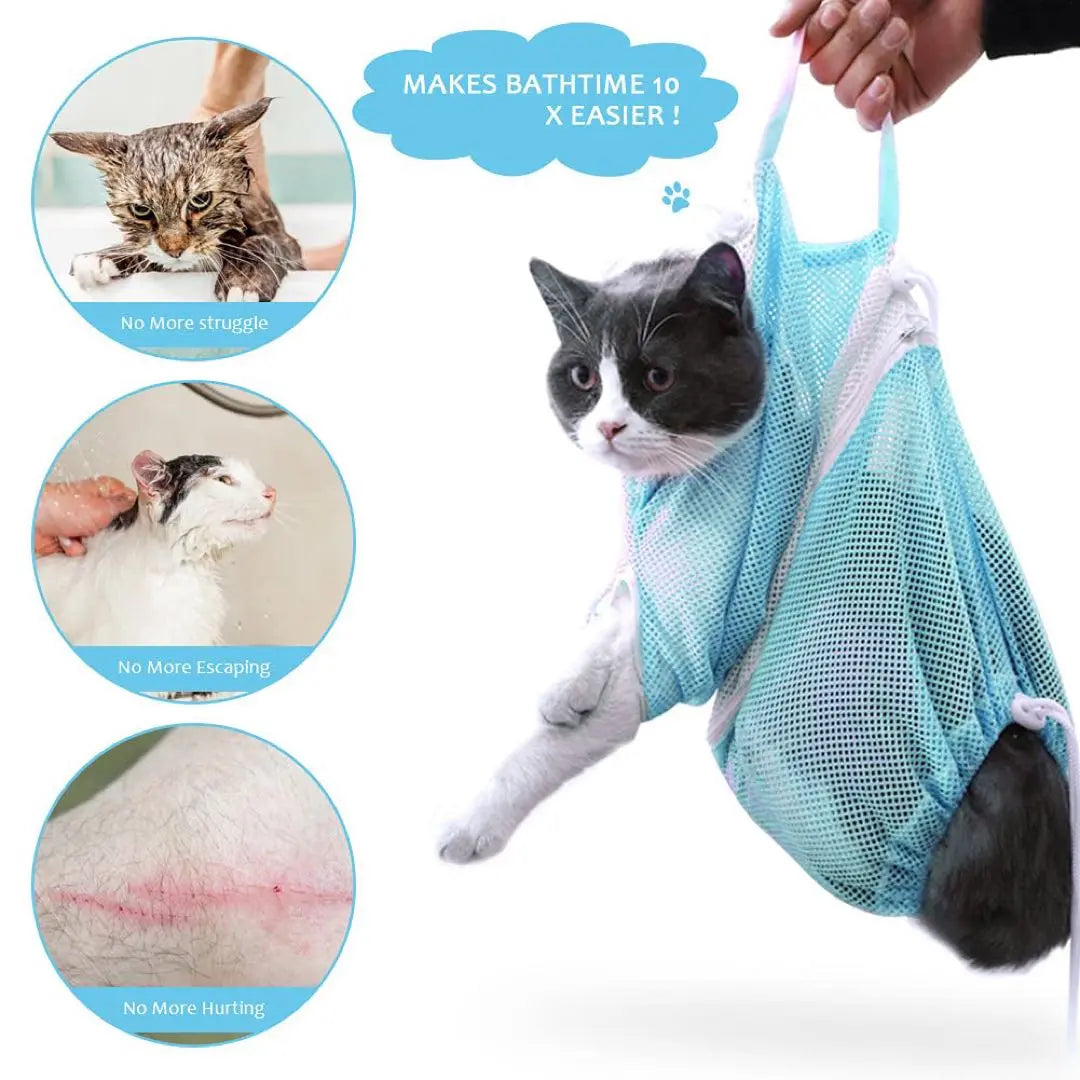 ⭐️ Mesh cat washing bag pet grooming bath part-time work restraint