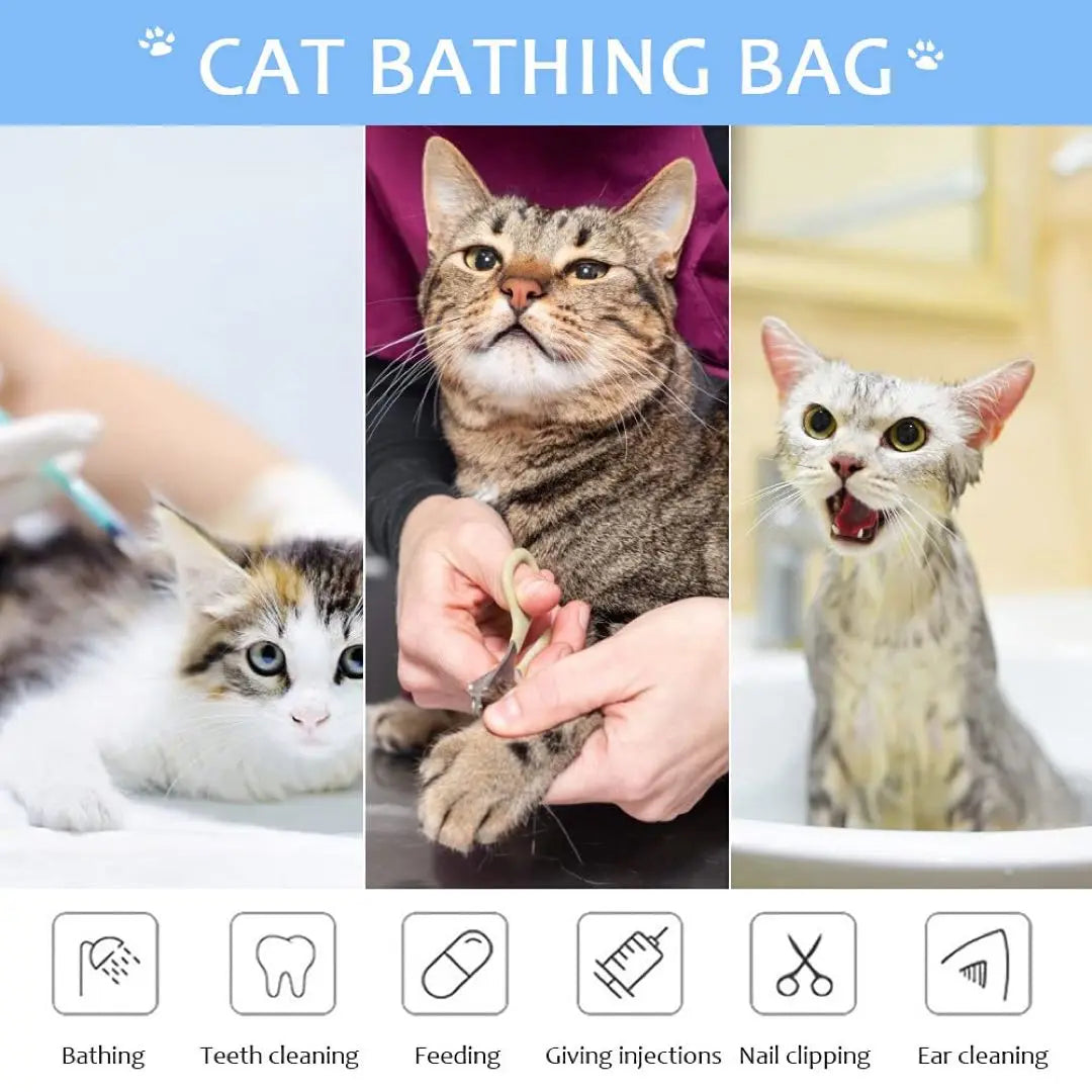 ⭐️ Mesh cat washing bag pet grooming bath part-time work restraint