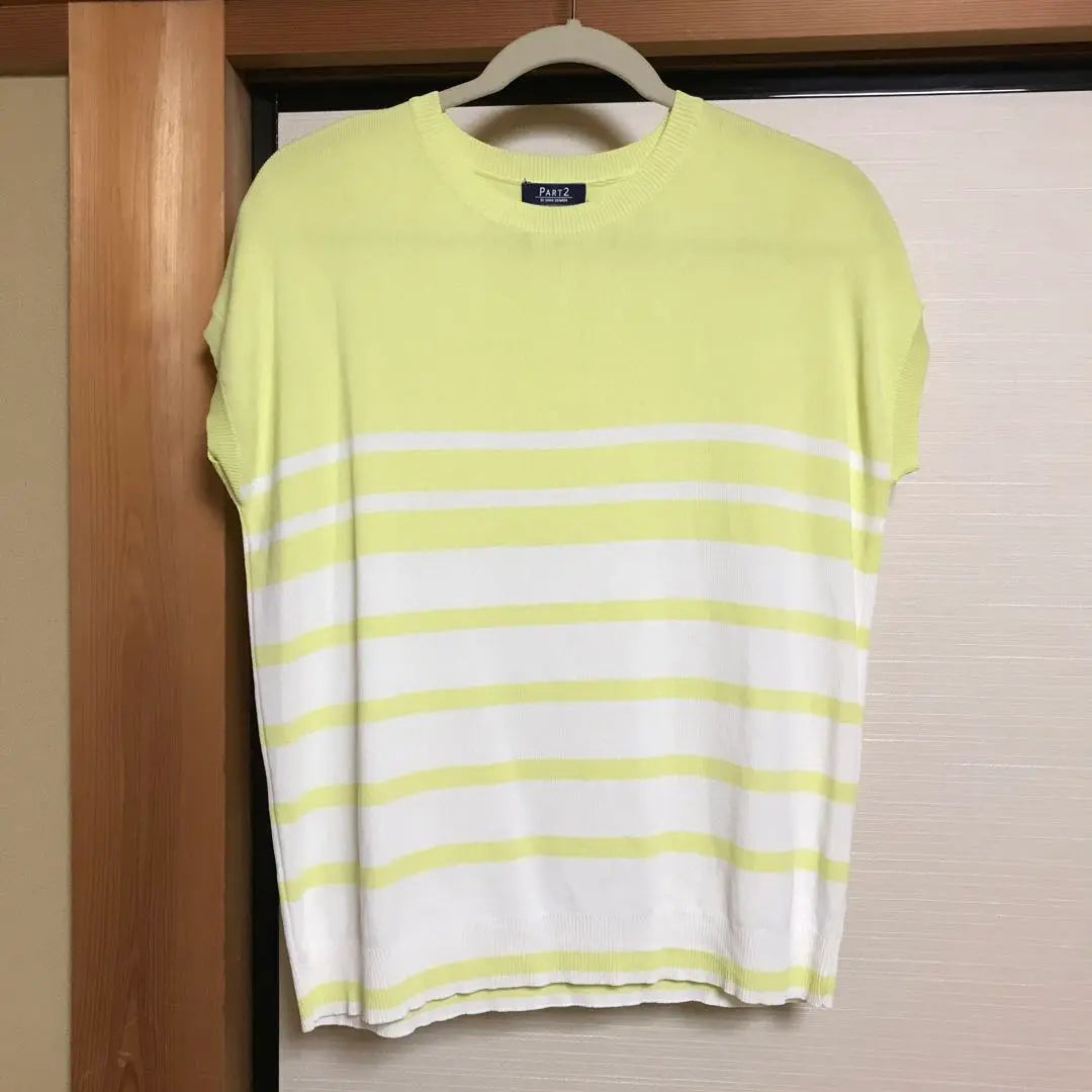 PART2 by JUNKO SHIMADA Yellow-green border summer knit top